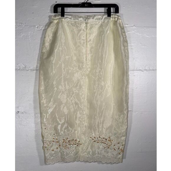 Vintage Ivory Beaded Organza Skirt Butterfly Embroidery Appliqué Midi M/L 90s - Picture 6 of 11